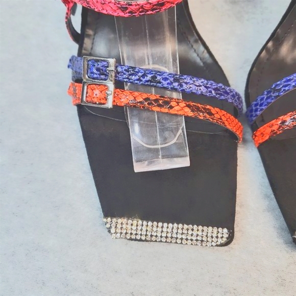 Neon Snake Square Toe Cross Strap Slingback High Heel Shoes Paradox - Picture 4 of 10